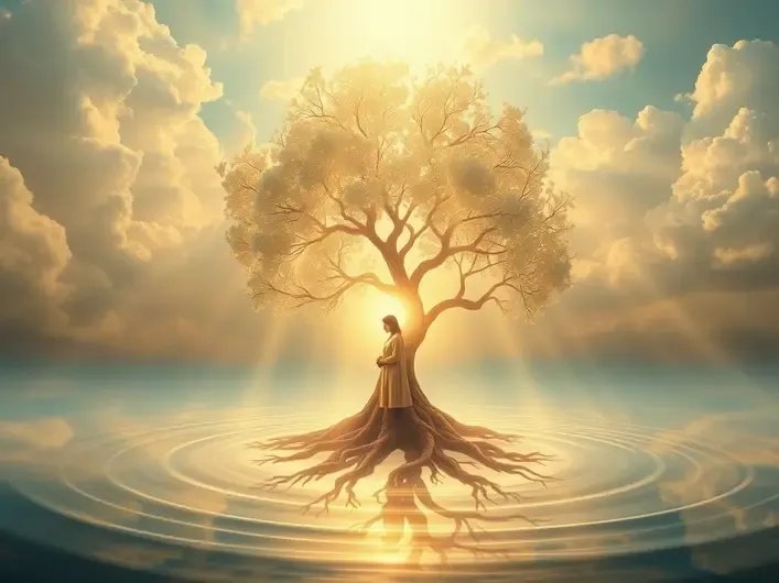 Representação visual da conexão espiritual entre Deus e Seus filhos, simbolizando amor incondicional.