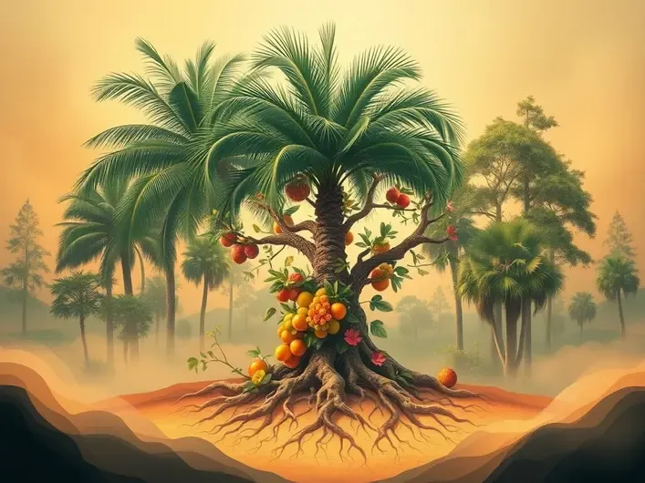 Imagem de uma palmeira e um cedro do Líbano simbolizando crescimento espiritual e resiliência.