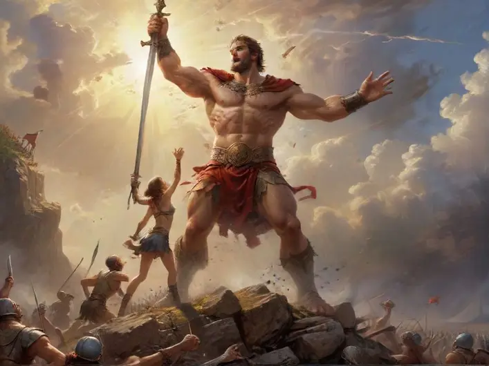 Imagem de Davi enfrentando Golias, simbolizando a fé que supera desafios.
