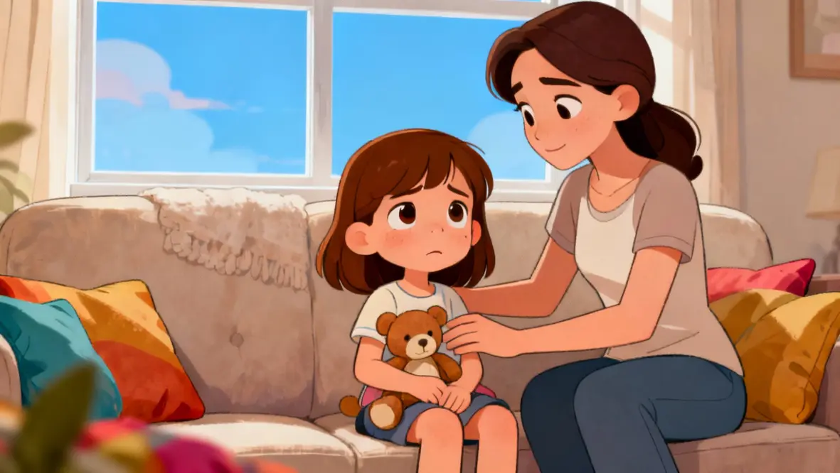 Criança triste sendo confortada por um adulto, simbolizando o amor de Deus em momentos difíceis.