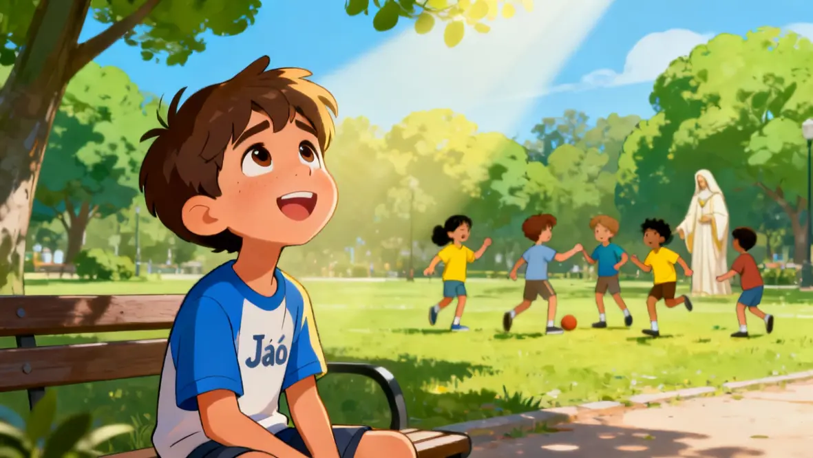 Criança orando e sentindo a presença de Deus, simbolizando conforto e amor.