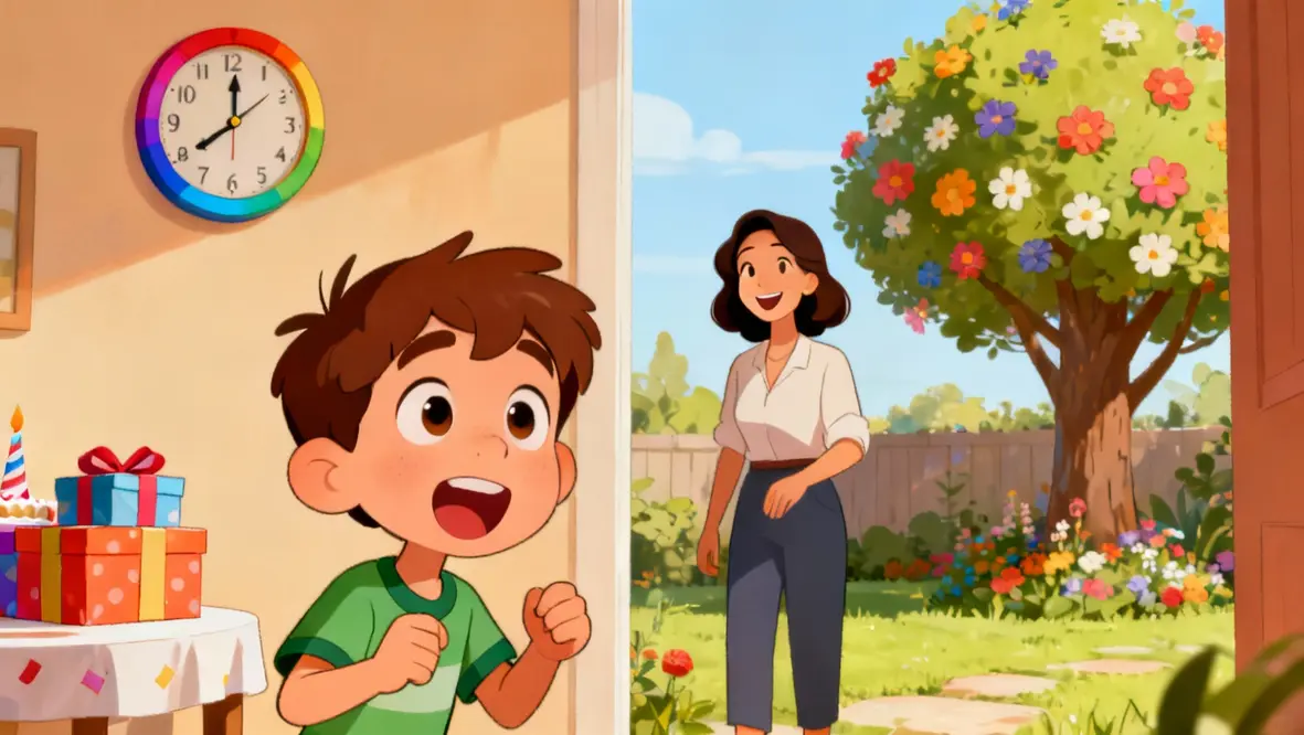 Criança esperando ansiosamente pelo aniversário, simbolizando a importância da paciência e confiança em Deus.