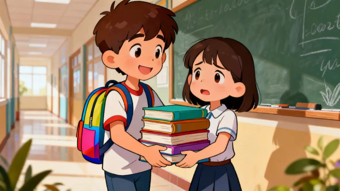 Crianças ajudando umas às outras, refletindo o amor e a importância de servir.