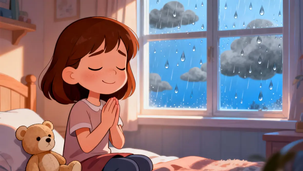 Criança orando e buscando paz em momentos difíceis com a ajuda de Jesus.