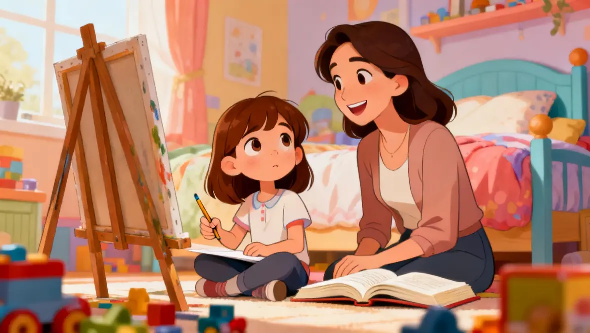 Crianças sonhando e escrevendo em um caderno sobre seus desejos e planos.