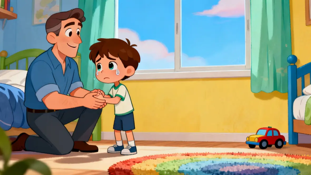 Criança orando e refletindo sobre sentimentos, buscando paz e alegria com a ajuda de Deus.