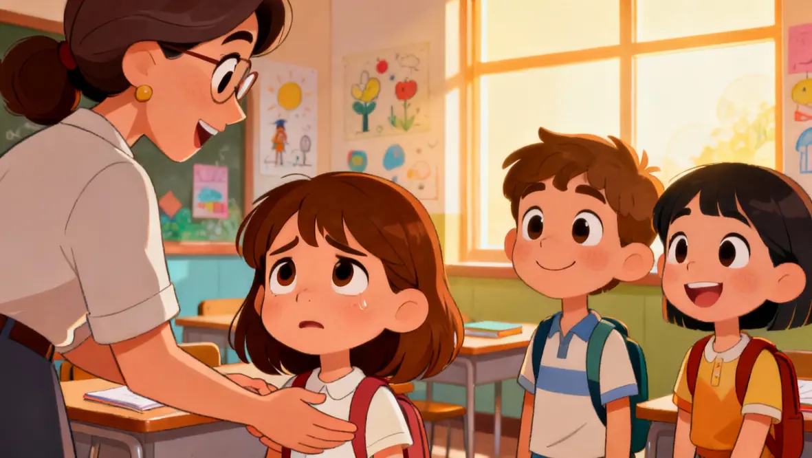 Crianças se ajudando em atividades escolares, simbolizando a importância da amizade e do apoio mútuo.