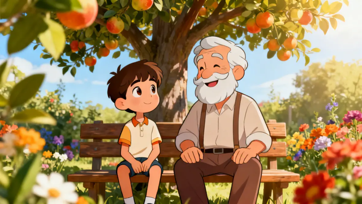 Ilustração de uma árvore frutífera simbolizando o perdão e a paz interior.