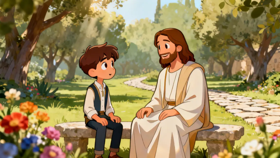 Criança orando e lendo a Bíblia, buscando entender a vontade de Deus.