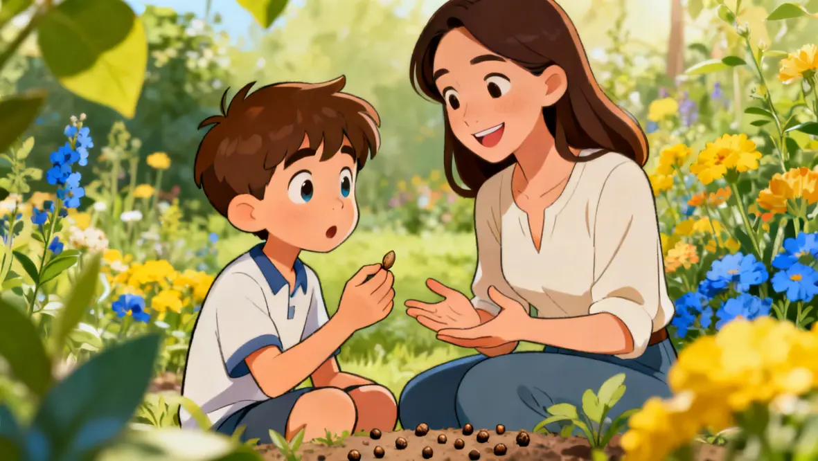 Crianças aprendendo sobre bondade e ações positivas em um ambiente familiar.