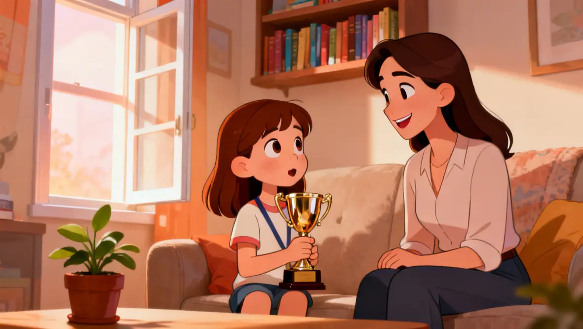 Criança e mãe conversando sobre gratidão e bênçãos de Deus.