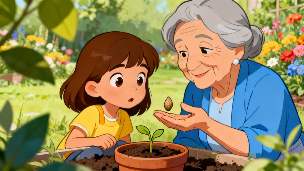 Ilustração de uma sementinha brotando no solo, simbolizando o crescimento espiritual e a entrega a Deus.